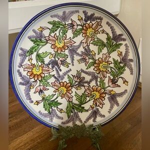 Talavera Puebla Mexican Pottery Hand Painted Color Floral 9.5” Plate Signed
